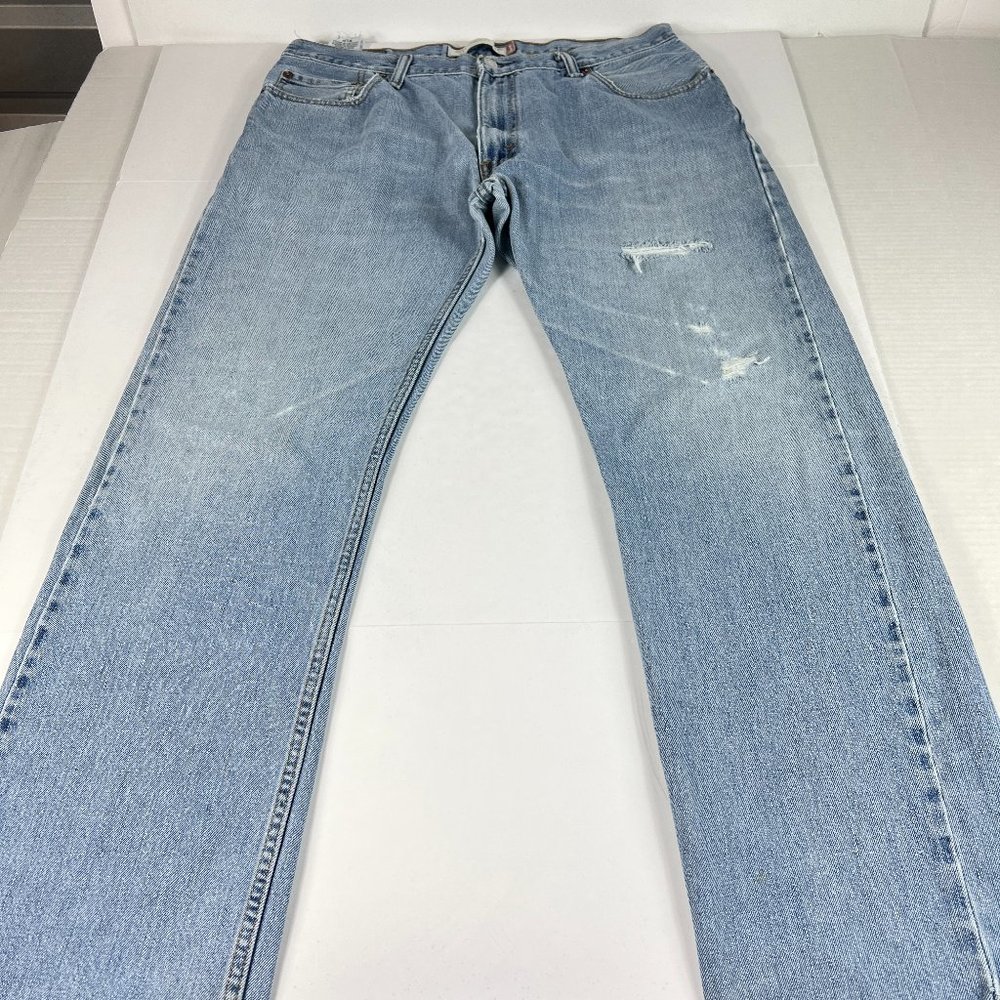 Levi's Jeans Mens 35x31* 505 Straight Light Blue Thrashed Cotton Denim Tag 36x34